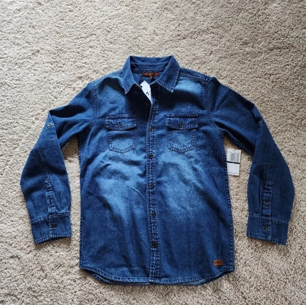 New with tags 7 for All Mankind Girls Large Kids Shirt Cotton Long Sleeve Button